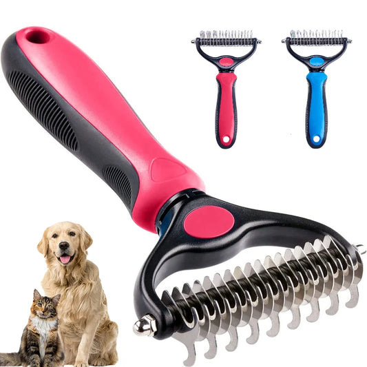 Ultimate Pet Deshedding Brush - Double-Sided Undercoat Rake for Dogs & Cats, Extra Wide Dematting & Grooming Tool